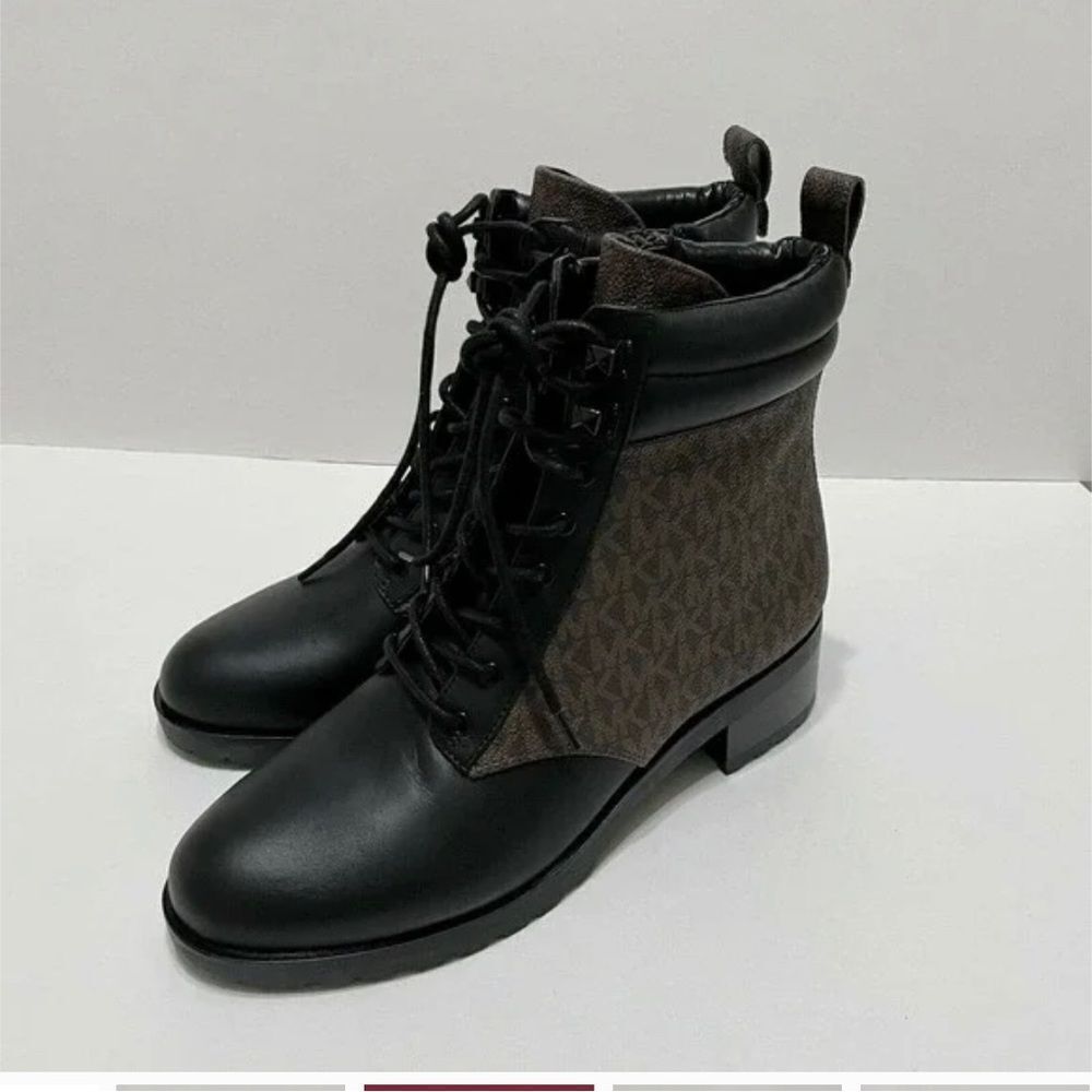 Michael Kors Riding Boots- halsey combat boots ankle lace up black leather - Picture 3 of 7